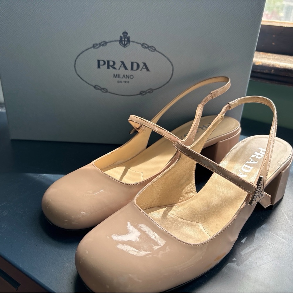 Prada Nude Decolette Mary Janes with Slingback Strap Size 37
